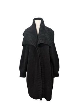DKNY Black Cozy Open-Front Collared Cardigan